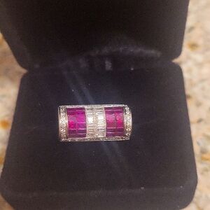 Estate ruby diamond ring in platinum.  Excellent quality top gem rubies